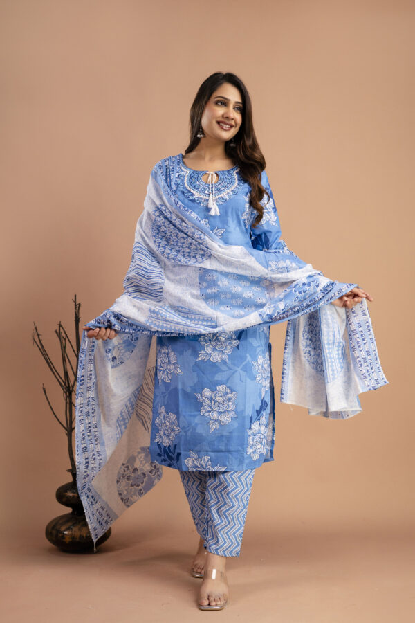 "Printed Kurti with Round Neck, Printed Dupatta & Matching Printed Pants" - Image 5