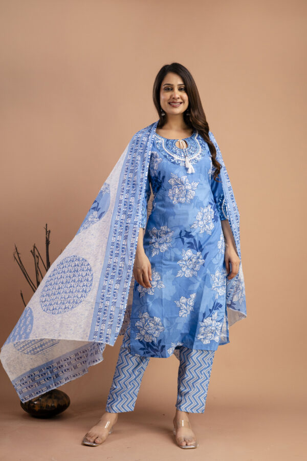 "Printed Kurti with Round Neck, Printed Dupatta & Matching Printed Pants" - Image 7