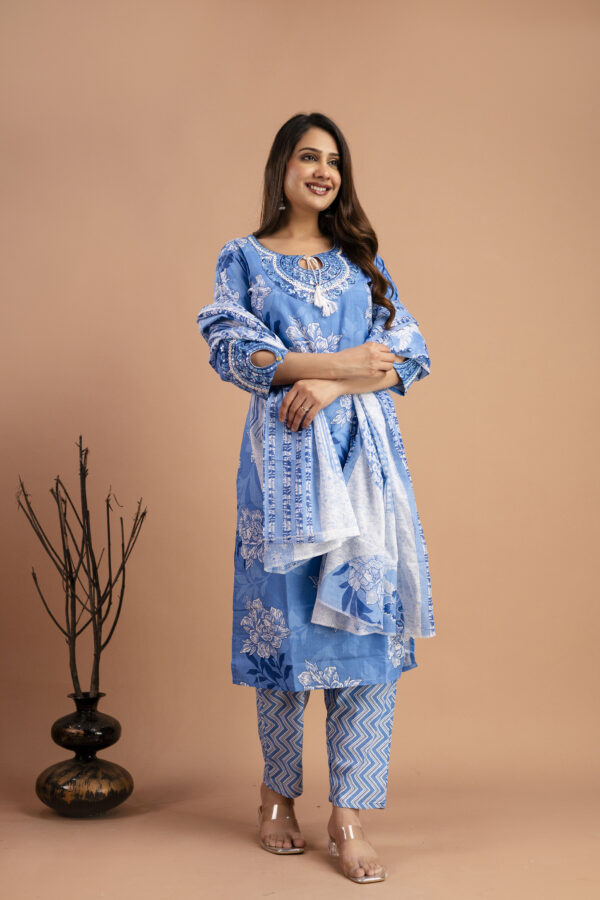 "Printed Kurti with Round Neck, Printed Dupatta & Matching Printed Pants" - Image 8