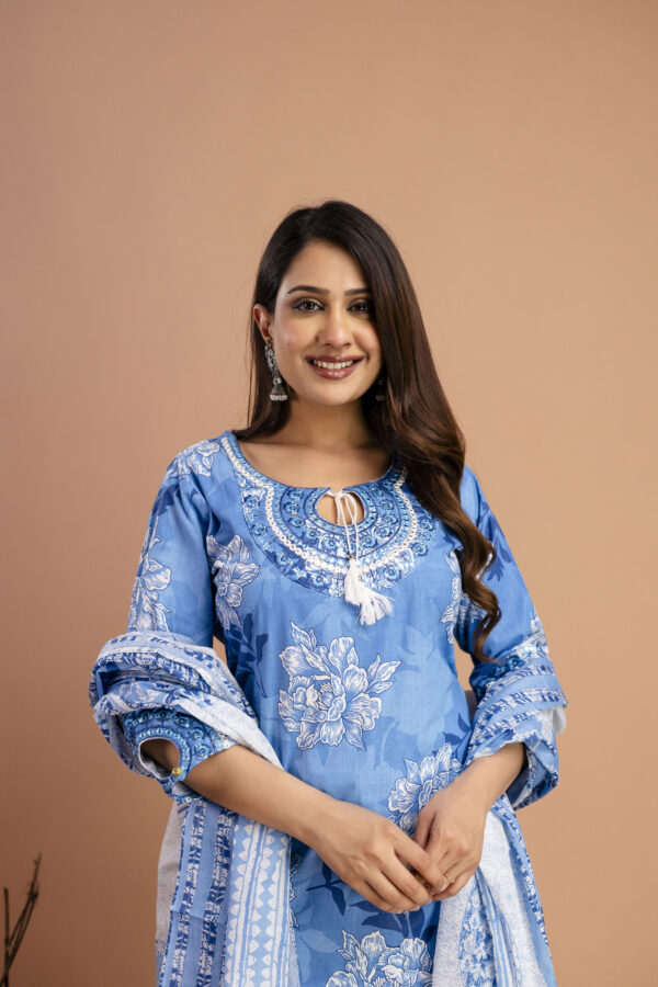"Printed Kurti with Round Neck, Printed Dupatta & Matching Printed Pants" - Image 9