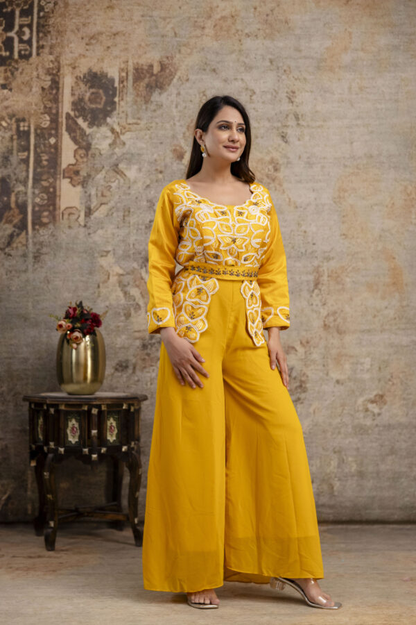 "Co-Ord Set with Pal Work, Round Neck, and Plain Palazzo" - Image 10