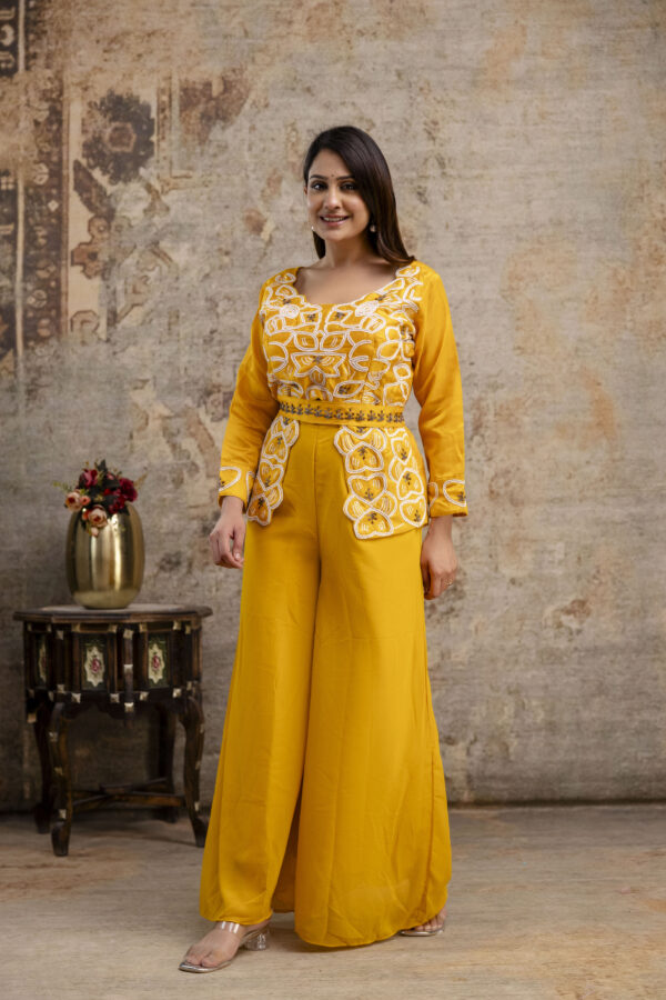 "Co-Ord Set with Pal Work, Round Neck, and Plain Palazzo" - Image 8