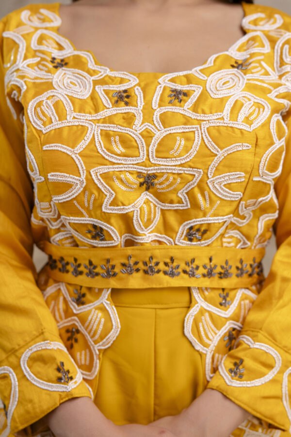 "Co-Ord Set with Pal Work, Round Neck, and Plain Palazzo" - Image 3