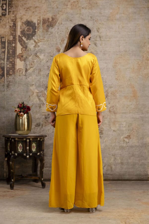 "Co-Ord Set with Pal Work, Round Neck, and Plain Palazzo" - Image 2