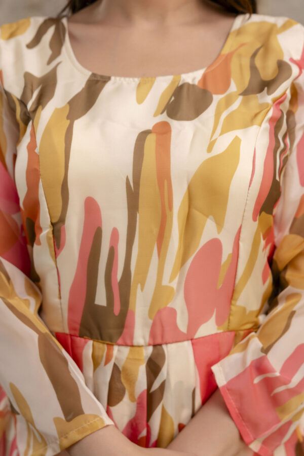 "Printed Gown with Round Neck and Printed Organza Dupatta" - Image 2