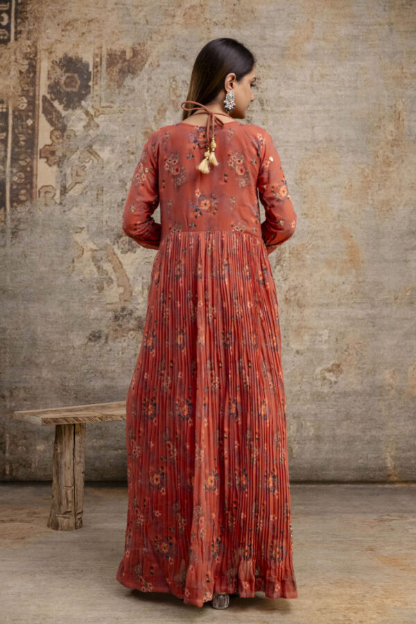 "Printed Gown with Sequence Jari Work, V-Neck, and Double-Shaded Shiffon Dupatta" - Image 10