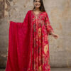 "Printed Frock with Resham Work V-Neck and Shiffon Dupatta with Sequence Detailing"