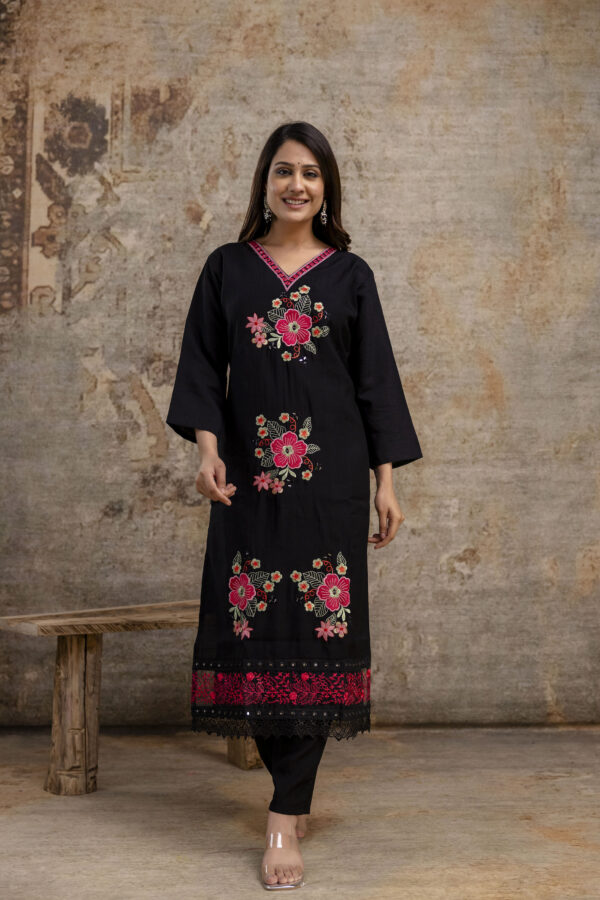 "Resham Work V-Gala Kurti with Simple Bottom & Heavy Resham Work Dupatta" - Image 9