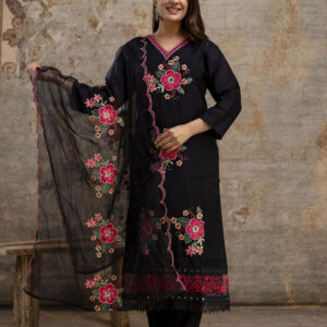 "Resham Work V-Gala Kurti with Simple Bottom & Heavy Resham Work Dupatta"