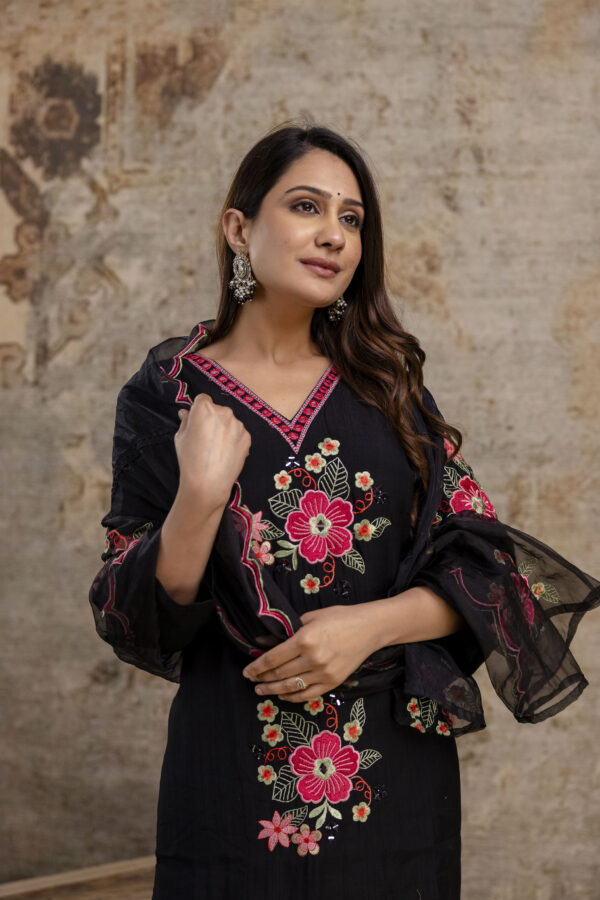 "Resham Work V-Gala Kurti with Simple Bottom & Heavy Resham Work Dupatta" - Image 3
