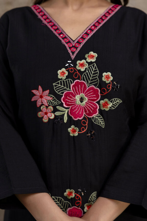"Resham Work V-Gala Kurti with Simple Bottom & Heavy Resham Work Dupatta" - Image 2