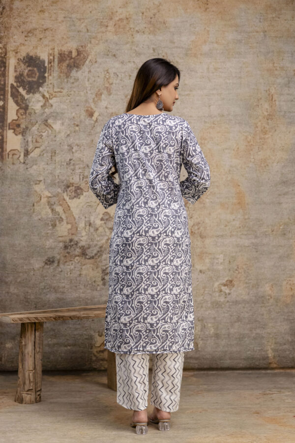 "Charming Printed Kurti with Embroidered Work, V-Neck, Printed Dupatta & Matching Printed Pants" - Image 9