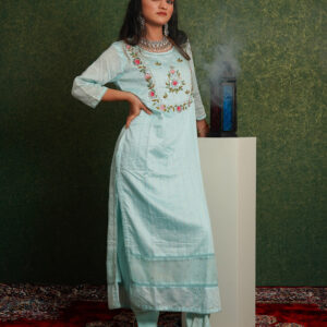 KURTI- SILK DUPATTA- ORGANZA BOTTOM- KHADI COTTON
