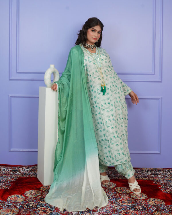 KURTI- COTTON DUPATTA- PURE SILK BOTTOM- SALWAR KHADI SILK - Image 2