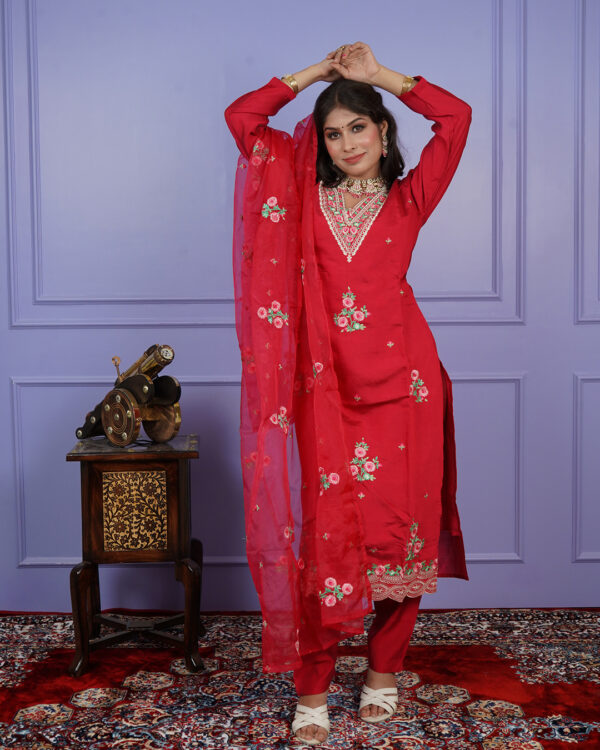 KURTI- ROMAN SILK DUPATTA-ORGANZA BOTTOM- ROMAN SILK - Image 2