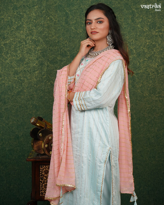 KURTI- CHANDERI SILK DUPATTA- CHIFFON BOTTOM-COTTON