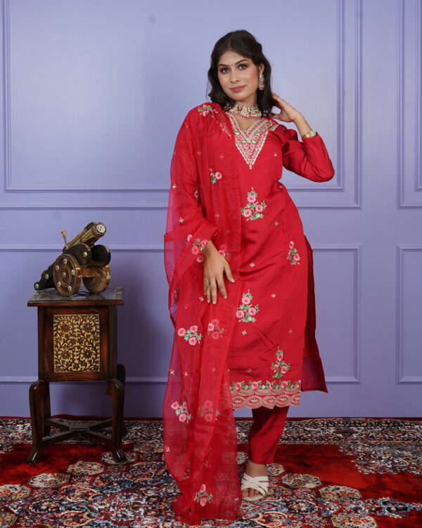 KURTI- ROMAN SILK DUPATTA-ORGANZA BOTTOM- ROMAN SILK - Image 3
