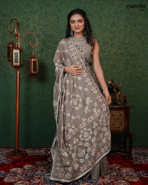 KURTI- CHANDRI SILK KURTI WITH SARARA DUPATTA-CHANDRI BOTTOM-SARARA - Image 6