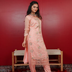 KURTI- ORGANZA DUPATTA- CHIFFON BOTTOM- SANTOON