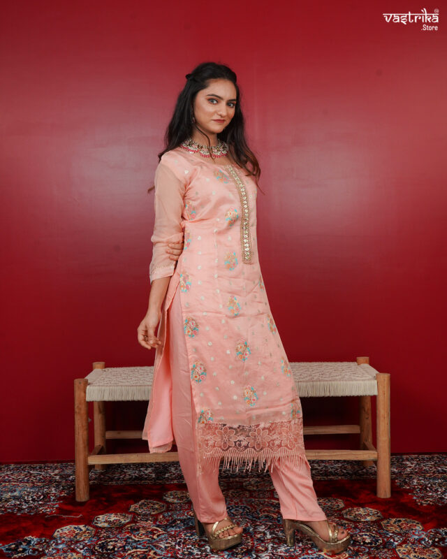 KURTI- ORGANZA DUPATTA- CHIFFON BOTTOM- SANTOON