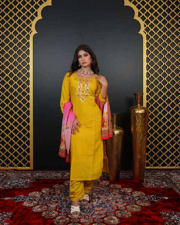 KURTI-ROMAN SILK DUPATTA-ORGANZA BOTTOM- ROMAN SILK - Image 4