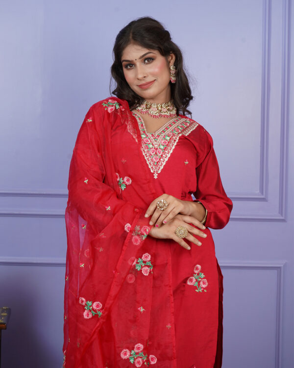 KURTI- ROMAN SILK DUPATTA-ORGANZA BOTTOM- ROMAN SILK - Image 5