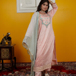 KURTI- ROMAN SILK DUPATTA-ORGANZA BOTTOM- ROMAN SILK