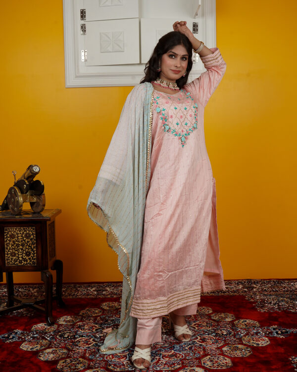 KURTI- ROMAN SILK DUPATTA-ORGANZA BOTTOM- ROMAN SILK