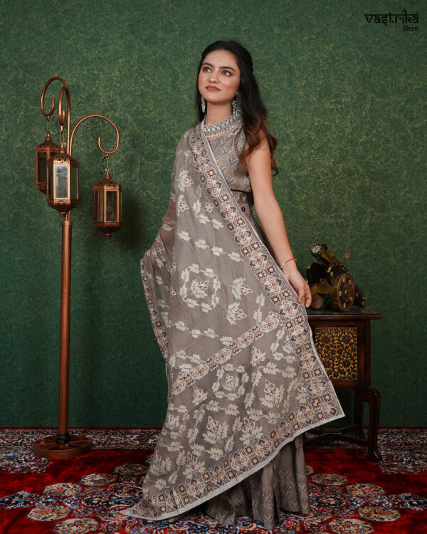 KURTI- CHANDRI SILK KURTI WITH SARARA DUPATTA-CHANDRI BOTTOM-SARARA - Image 5