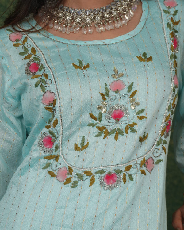 KURTI- SILK DUPATTA- ORGANZA BOTTOM- KHADI COTTON - Image 5