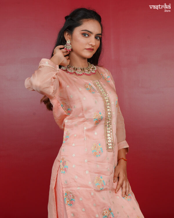 KURTI- ORGANZA DUPATTA- CHIFFON BOTTOM- SANTOON - Image 6