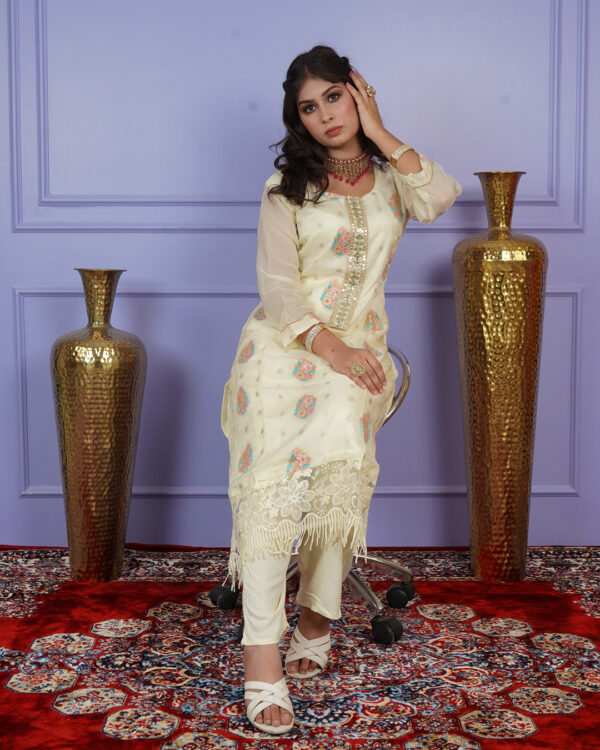 KURTI- ORGANZA DUPATTA- SHIFFON BOTTOM-PURE SILK