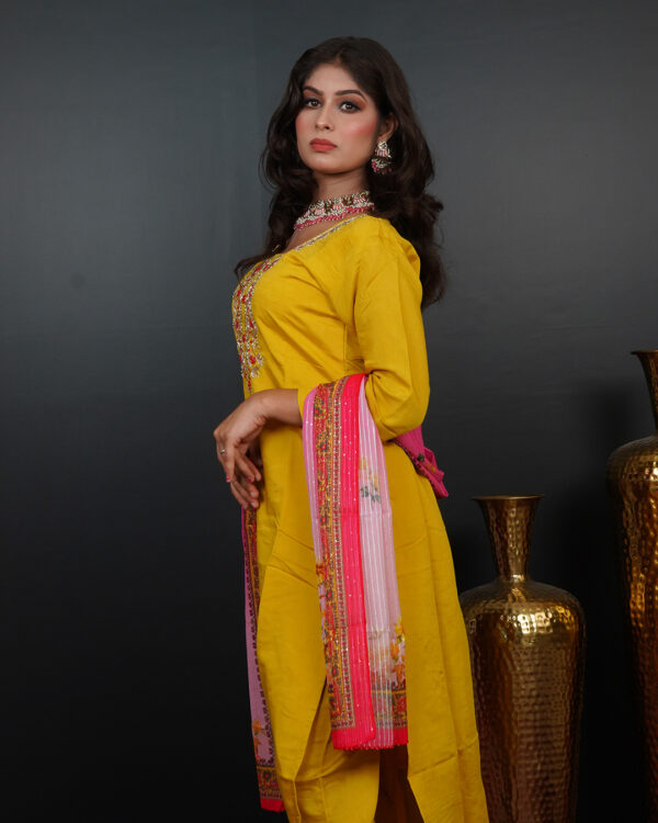 KURTI-ROMAN SILK DUPATTA-ORGANZA BOTTOM- ROMAN SILK - Image 5