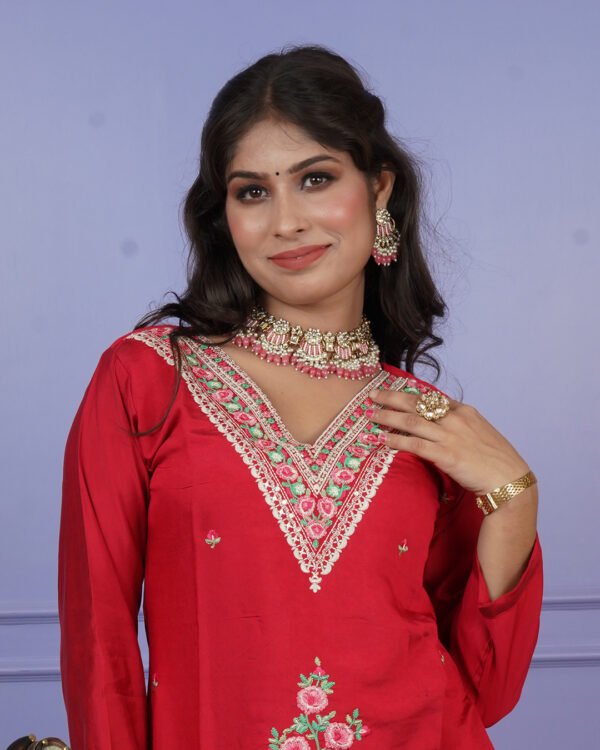 KURTI- ROMAN SILK DUPATTA-ORGANZA BOTTOM- ROMAN SILK - Image 4