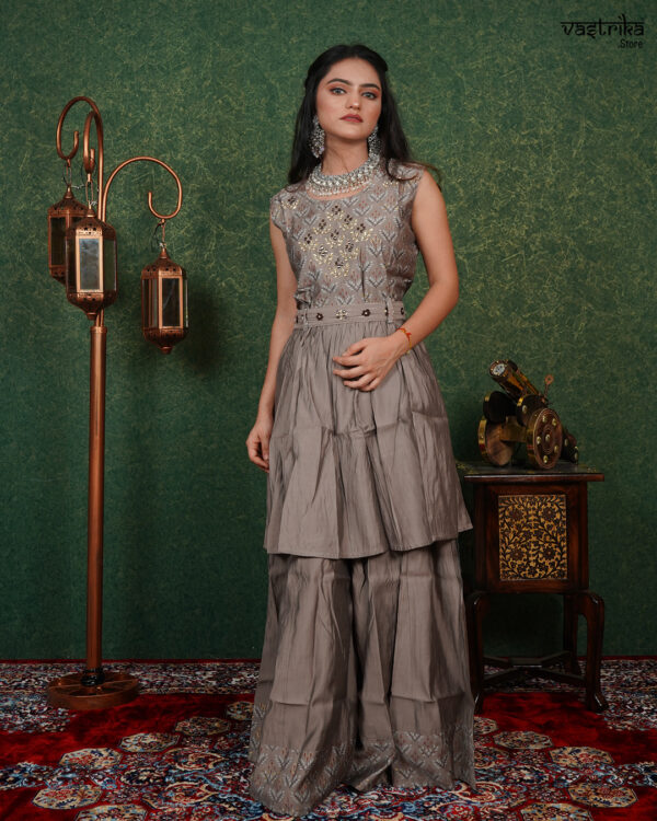 KURTI- CHANDRI SILK KURTI WITH SARARA DUPATTA-CHANDRI BOTTOM-SARARA - Image 4