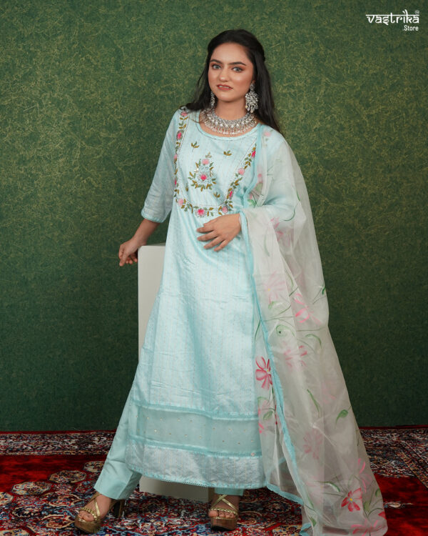 KURTI- SILK DUPATTA- ORGANZA BOTTOM- KHADI COTTON - Image 6