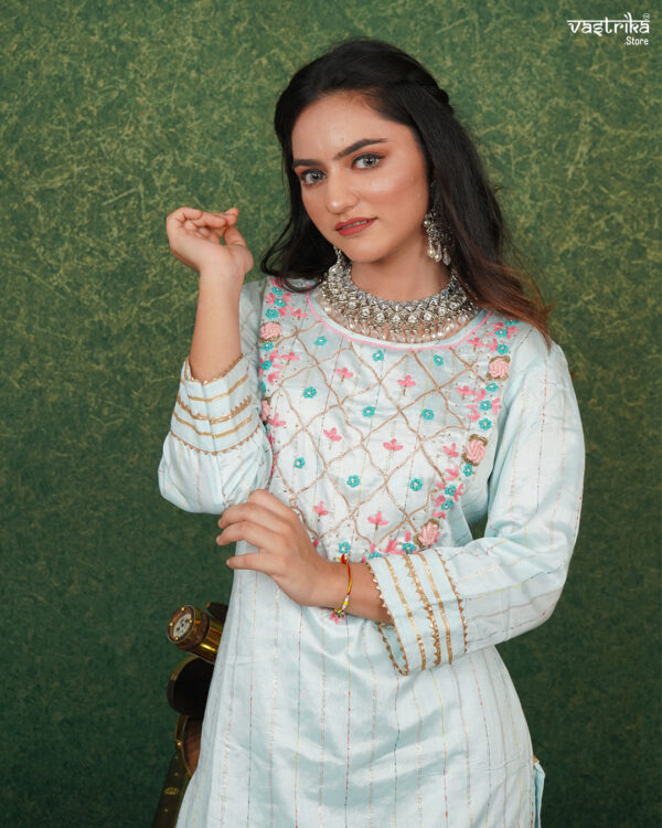 KURTI- CHANDERI SILK DUPATTA- CHIFFON BOTTOM-COTTON - Image 7