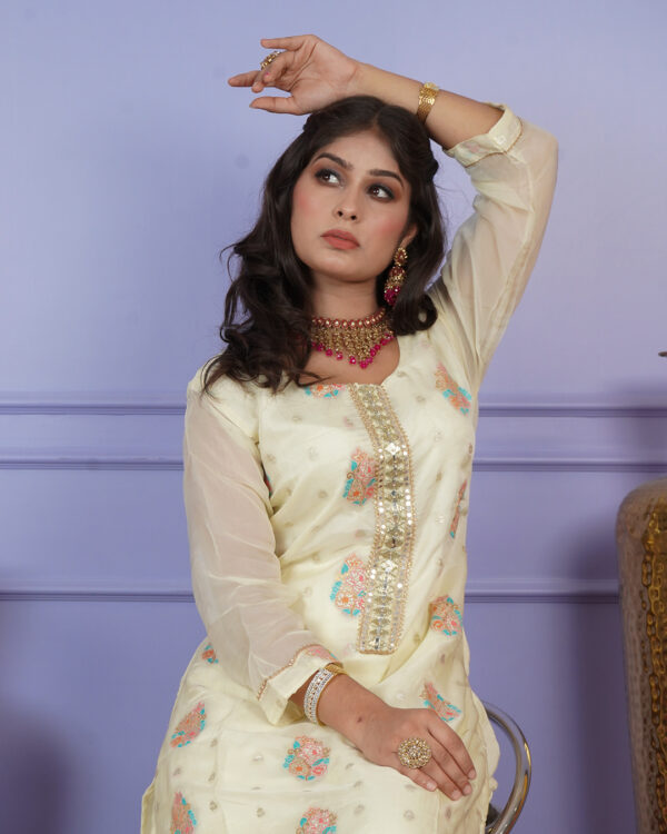 KURTI- ORGANZA DUPATTA- SHIFFON BOTTOM-PURE SILK - Image 6