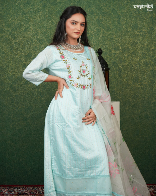 KURTI- SILK DUPATTA- ORGANZA BOTTOM- KHADI COTTON - Image 7