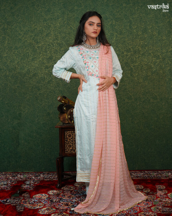 KURTI- CHANDERI SILK DUPATTA- CHIFFON BOTTOM-COTTON - Image 2