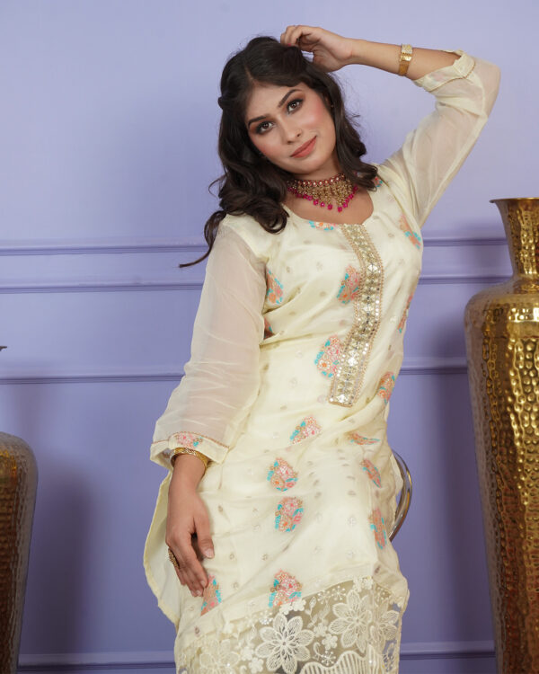 KURTI- ORGANZA DUPATTA- SHIFFON BOTTOM-PURE SILK - Image 7