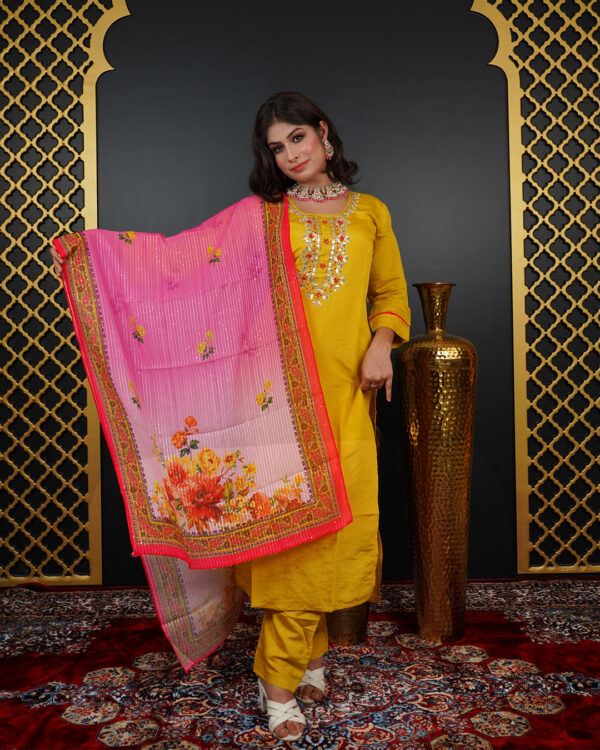 KURTI-ROMAN SILK DUPATTA-ORGANZA BOTTOM- ROMAN SILK - Image 8