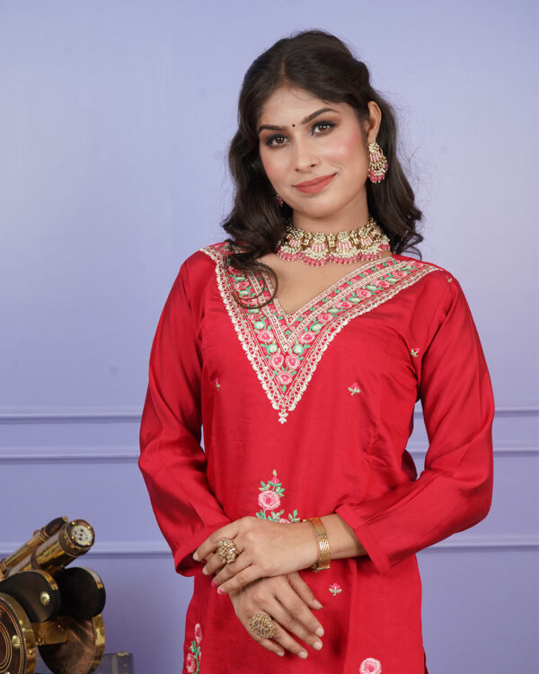 KURTI- ROMAN SILK DUPATTA-ORGANZA BOTTOM- ROMAN SILK - Image 9