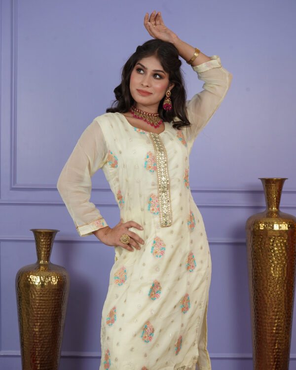 KURTI- ORGANZA DUPATTA- SHIFFON BOTTOM-PURE SILK - Image 11
